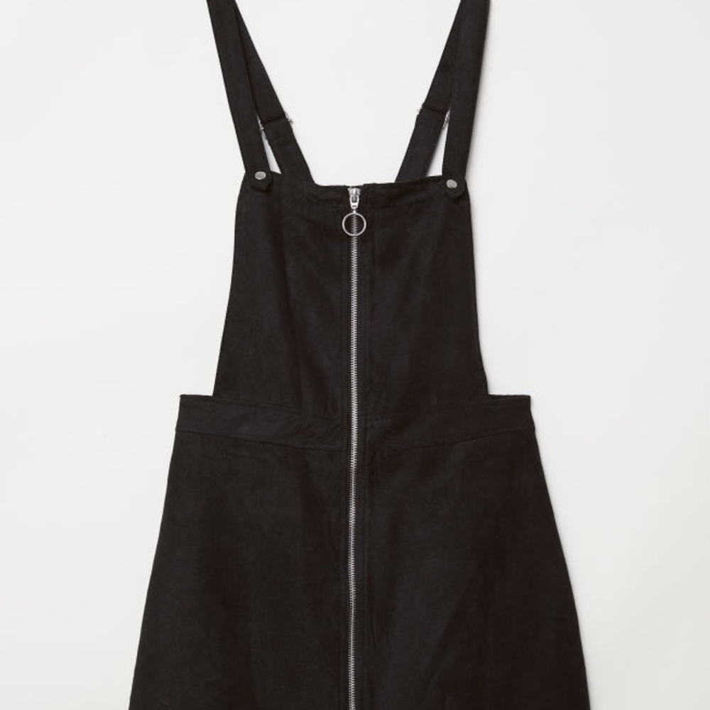 Black suede overall dress with full front zipper!